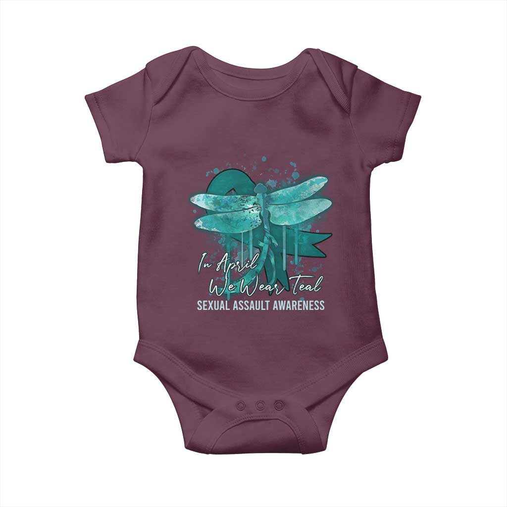 Sexual Assault Awareness Baby Onesie In April We Wear Teal Ribbon Butterfly TS02 Maroon Print Your Wear