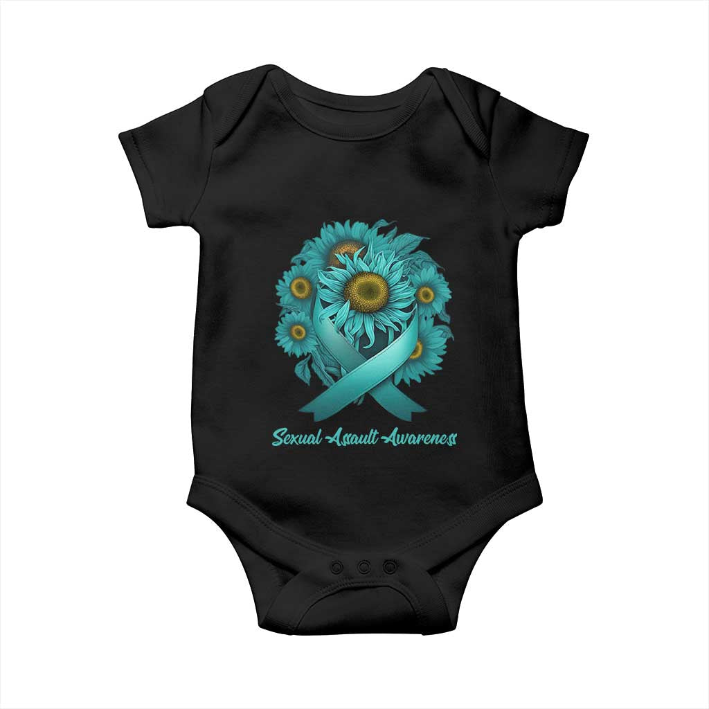 Sexual Assault Awareness Baby Onesie Teal Ribbon Sunflowers Support TS02 Black Print Your Wear