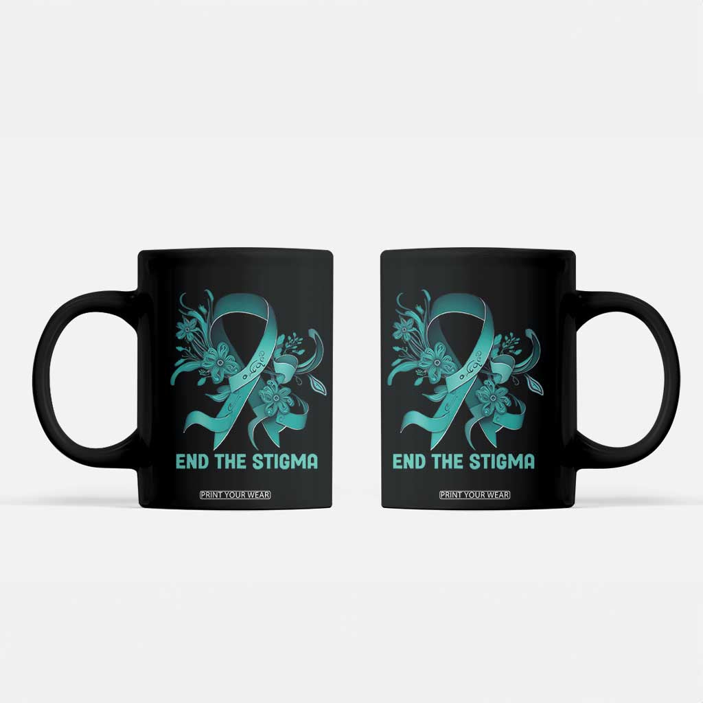 Sexual Assault Awareness Coffee Mug End The Stigma Teal Floral Ribbon TS02 Black Print Your Wear