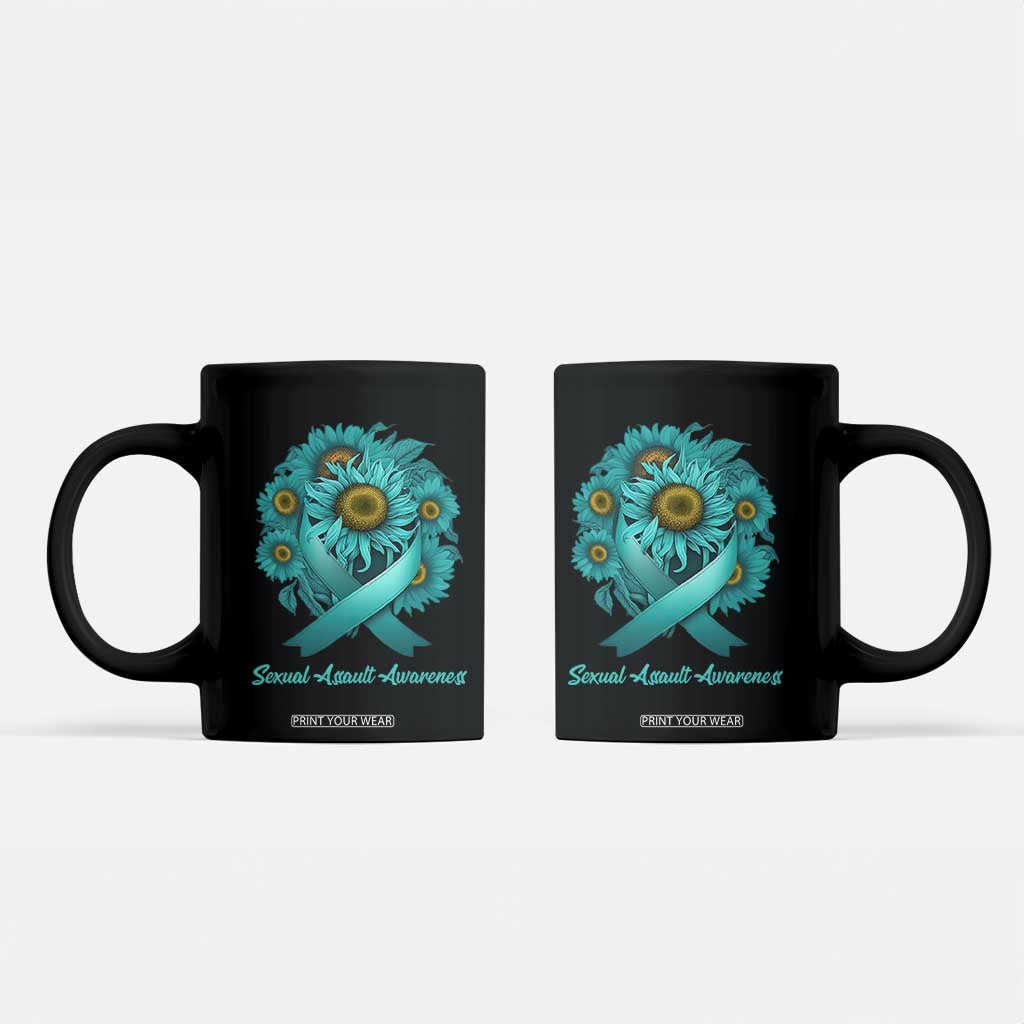 Sexual Assault Awareness Coffee Mug Teal Ribbon Sunflowers Support TS02 Black Print Your Wear