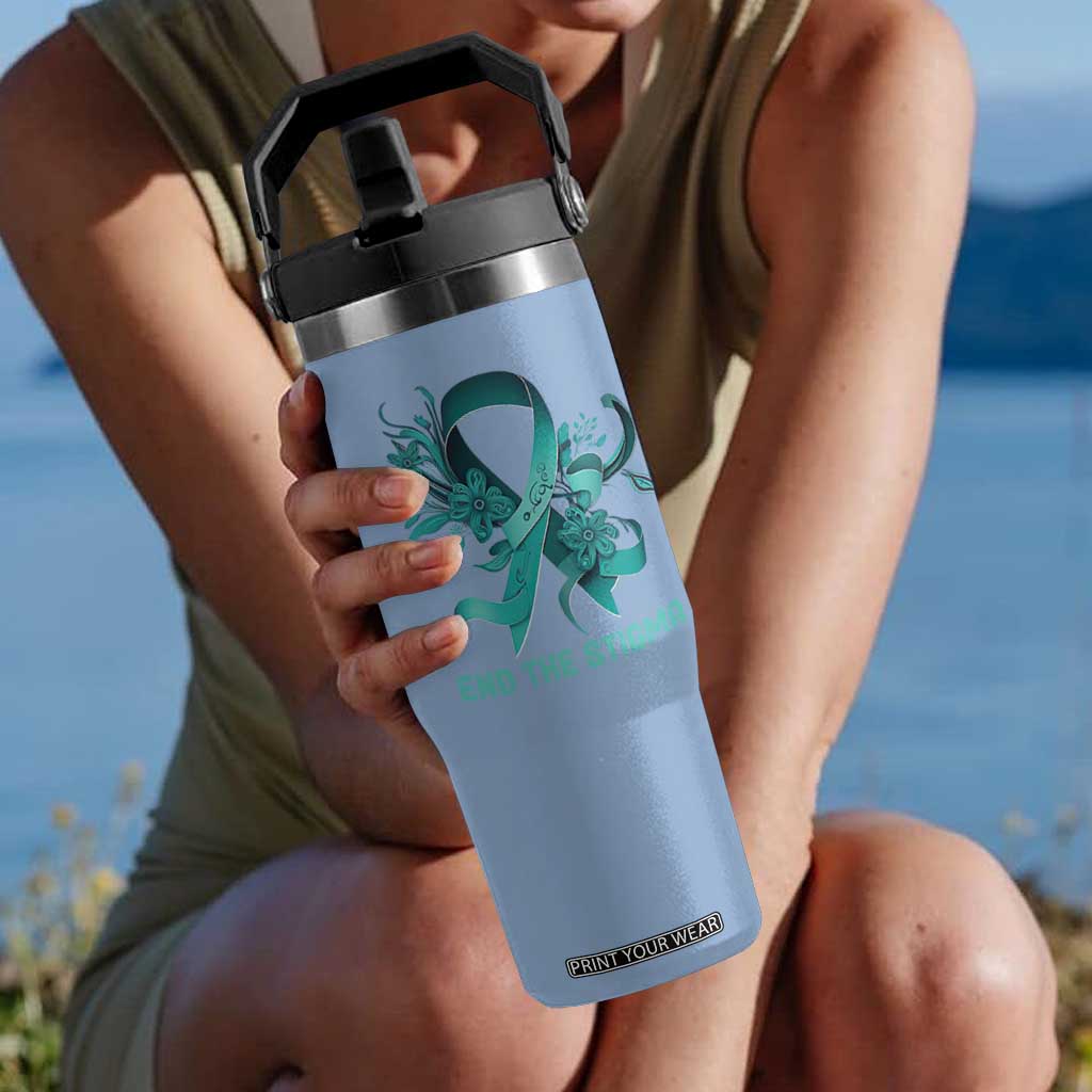 Sexual Assault Awareness Flip Straw Tumbler End The Stigma Teal Floral Ribbon TS02 One Size: 30 oz Light Blue Print Your Wear