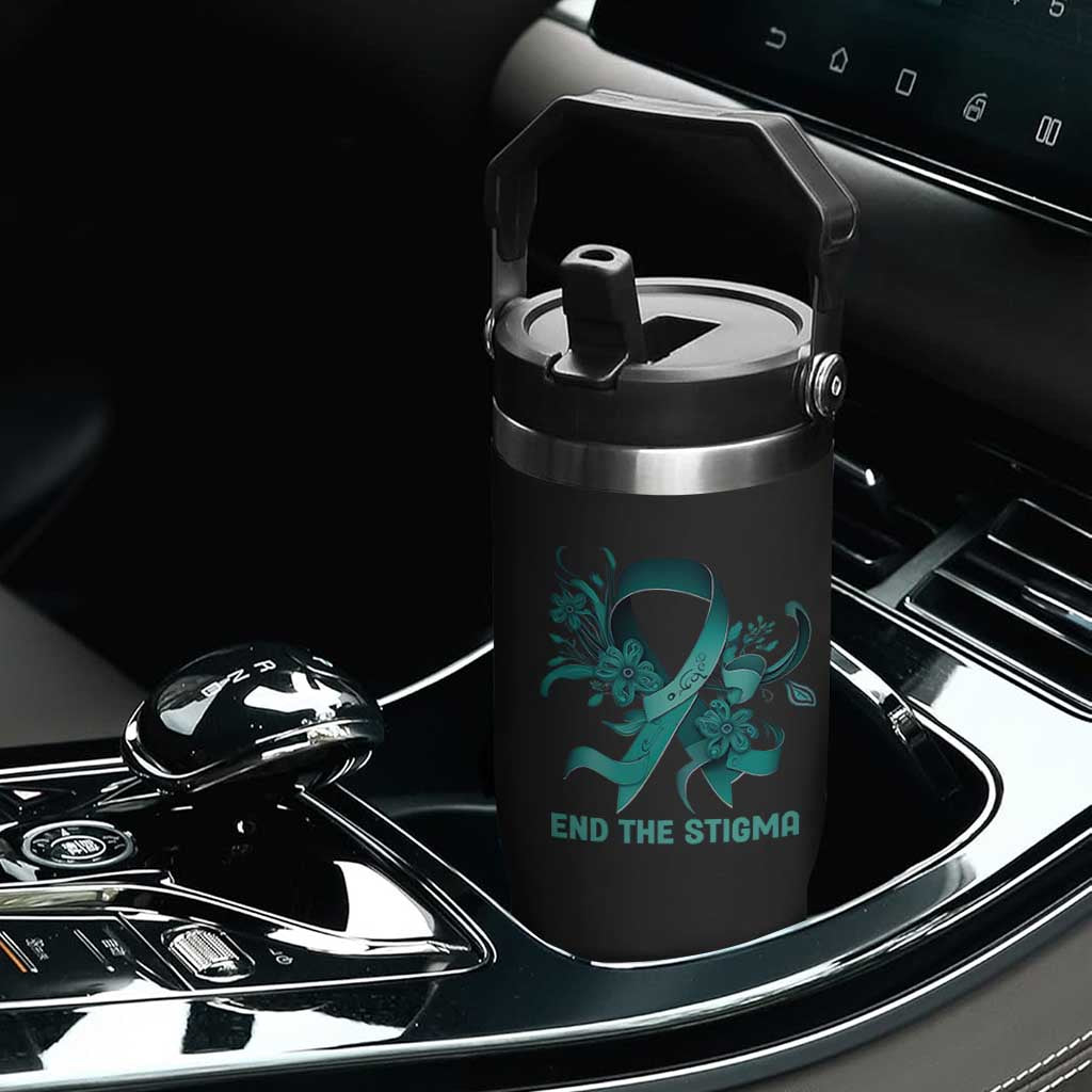Sexual Assault Awareness Flip Straw Tumbler End The Stigma Teal Floral Ribbon TS02 Print Your Wear