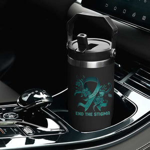 Sexual Assault Awareness Flip Straw Tumbler End The Stigma Teal Floral Ribbon TS02 Print Your Wear