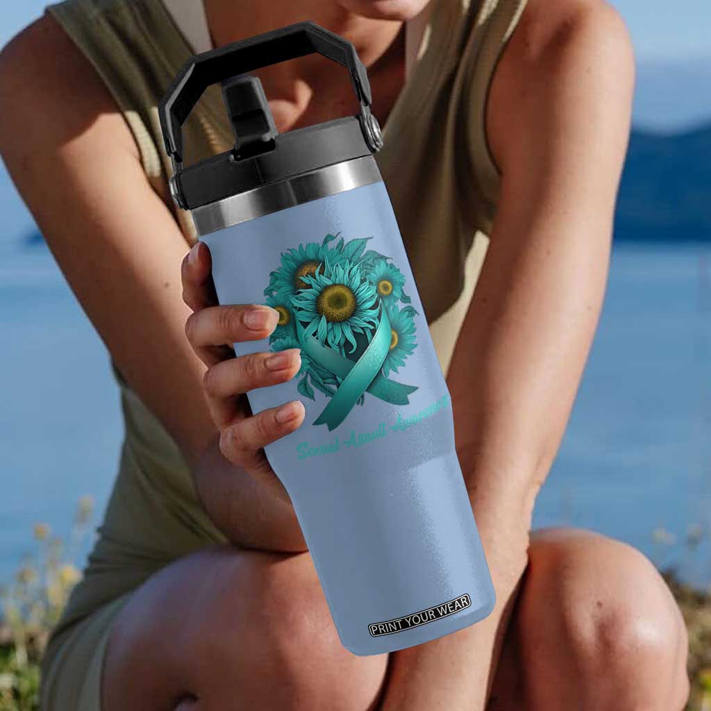 Sexual Assault Awareness Flip Straw Tumbler Teal Ribbon Sunflowers Support TS02 One Size: 30 oz Light Blue Print Your Wear