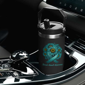 Sexual Assault Awareness Flip Straw Tumbler Teal Ribbon Sunflowers Support TS02 Print Your Wear