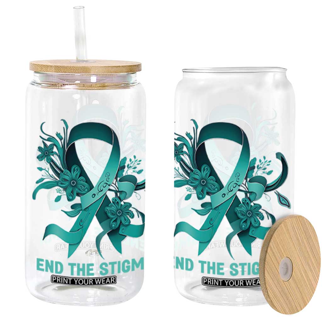 Sexual Assault Awareness Glass Can End The Stigma Teal Floral Ribbon TS02 Black Print Your Wear