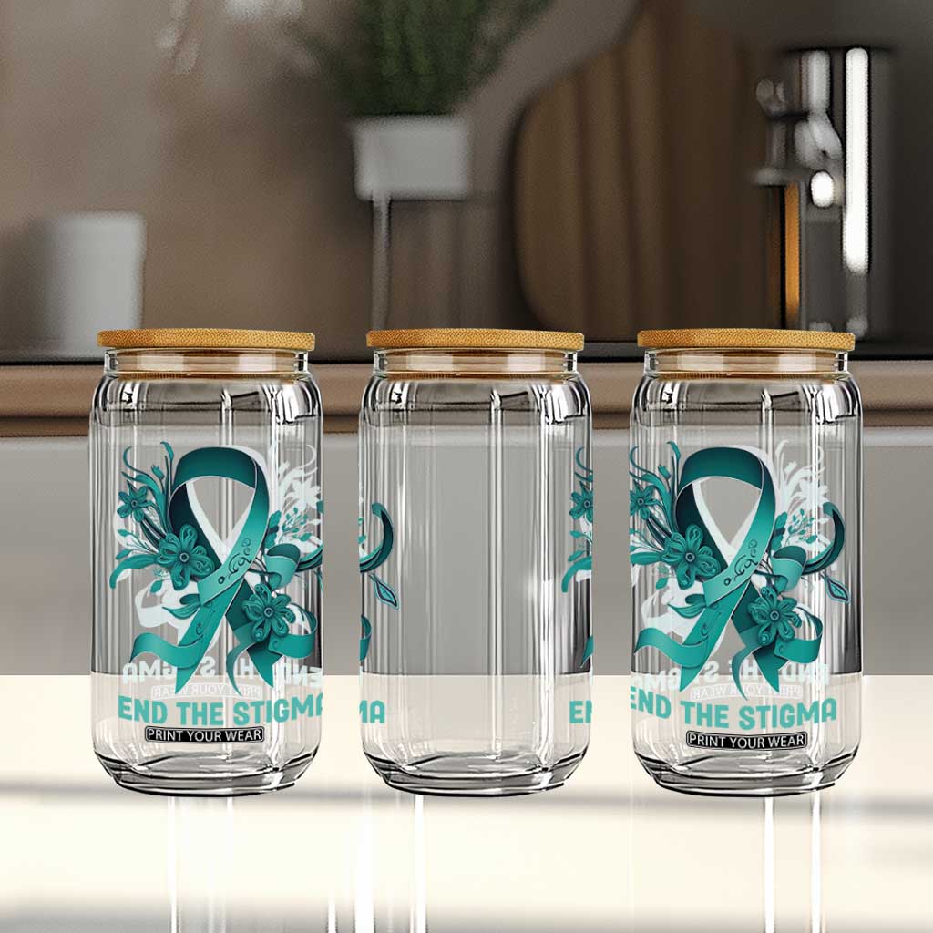 Sexual Assault Awareness Glass Can End The Stigma Teal Floral Ribbon TS02 Print Your Wear