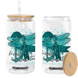 Sexual Assault Awareness Glass Can In April We Wear Teal Ribbon Butterfly TS02 Black Print Your Wear