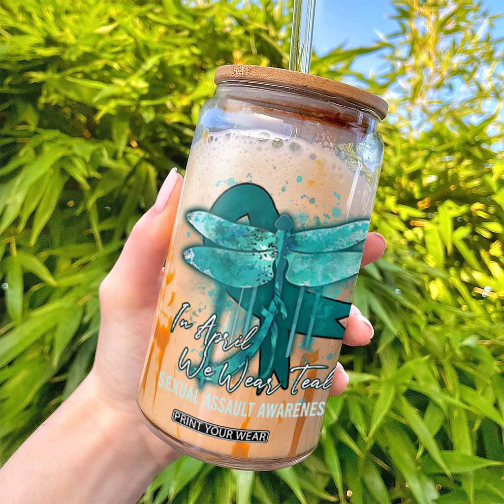 Sexual Assault Awareness Glass Can In April We Wear Teal Ribbon Butterfly TS02 Print Your Wear