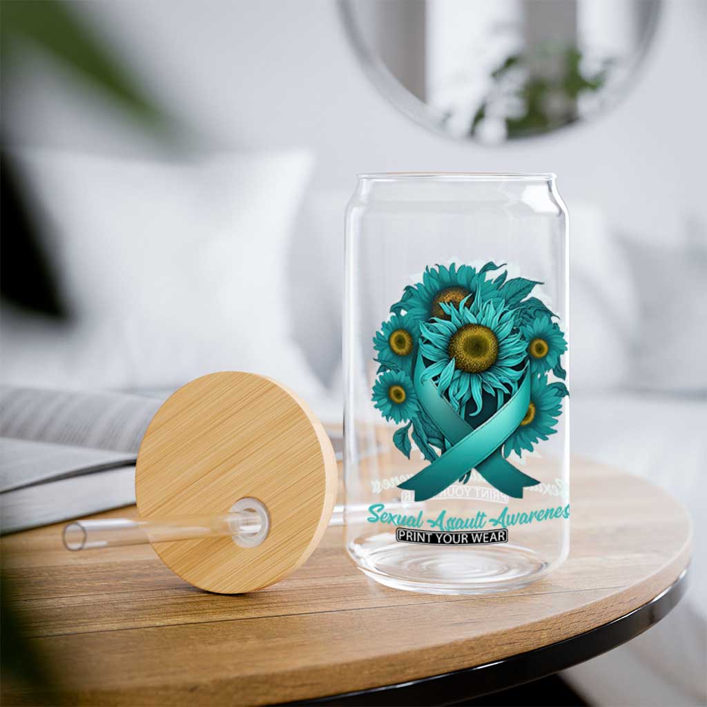Sexual Assault Awareness Glass Can Teal Ribbon Sunflowers Support TS02 Print Your Wear