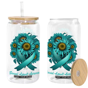 Sexual Assault Awareness Glass Can Teal Ribbon Sunflowers Support TS02 Black Print Your Wear