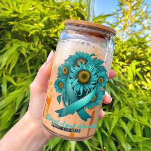Sexual Assault Awareness Glass Can Teal Ribbon Sunflowers Support TS02 Print Your Wear