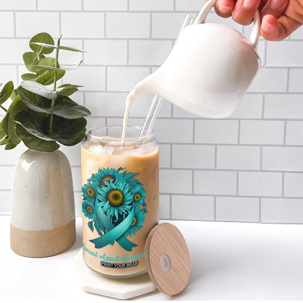 Sexual Assault Awareness Glass Can Teal Ribbon Sunflowers Support TS02 Print Your Wear