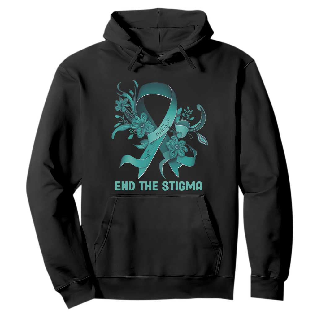 Sexual Assault Awareness Hoodie End The Stigma Teal Floral Ribbon TS02 Black Print Your Wear