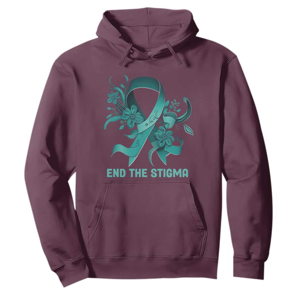 Sexual Assault Awareness Hoodie End The Stigma Teal Floral Ribbon TS02 Maroon Print Your Wear