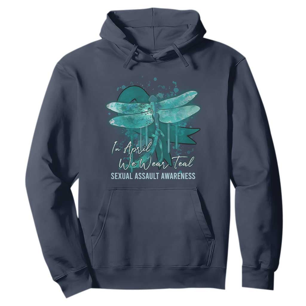 Sexual Assault Awareness Hoodie In April We Wear Teal Ribbon Butterfly TS02 Navy Print Your Wear