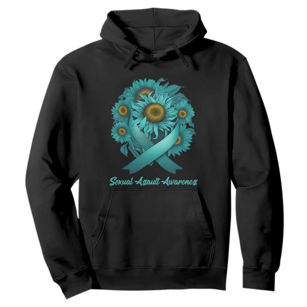 Sexual Assault Awareness Hoodie Teal Ribbon Sunflowers Support TS02 Black Print Your Wear