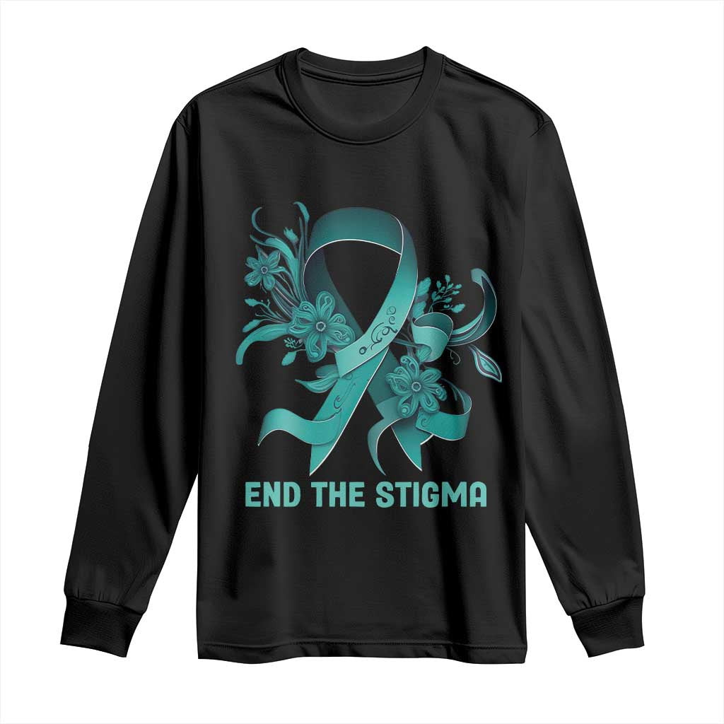 Sexual Assault Awareness Long Sleeve Shirt End The Stigma Teal Floral Ribbon TS02 Black Print Your Wear