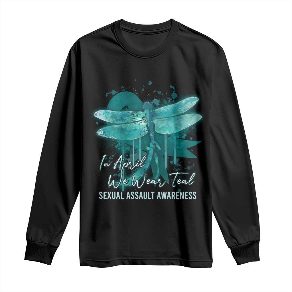 Sexual Assault Awareness Long Sleeve Shirt In April We Wear Teal Ribbon Butterfly TS02 Black Print Your Wear