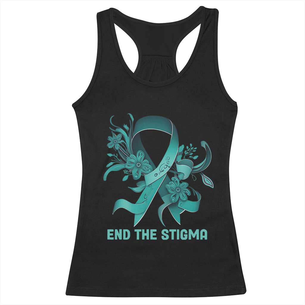 Sexual Assault Awareness Racerback Tank Top End The Stigma Teal Floral Ribbon TS02 Black Print Your Wear