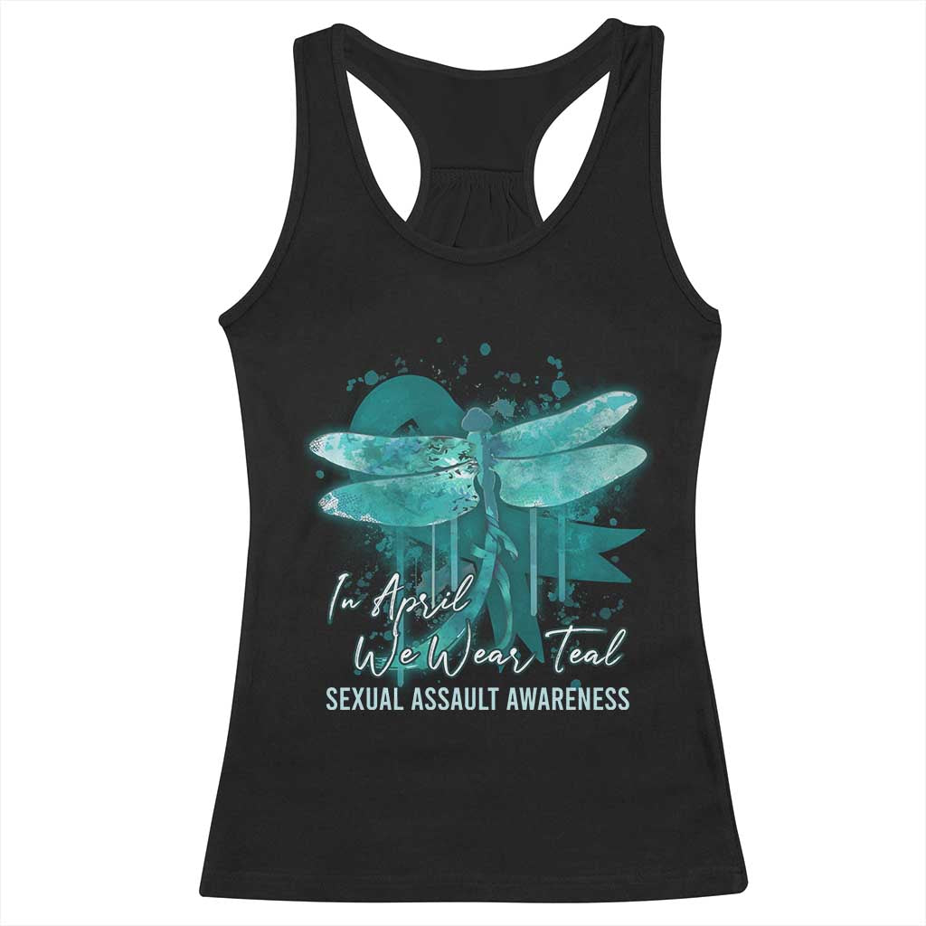 Sexual Assault Awareness Racerback Tank Top In April We Wear Teal Ribbon Butterfly TS02 Black Print Your Wear