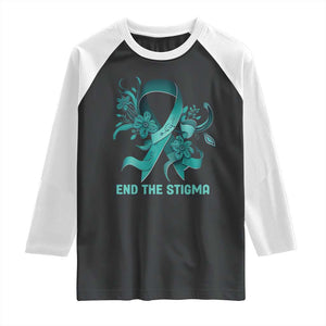 Sexual Assault Awareness Raglan Shirt End The Stigma Teal Floral Ribbon TS02 Black White Print Your Wear