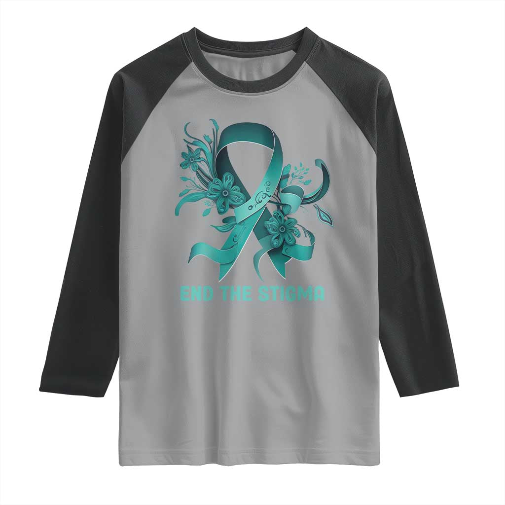 Sexual Assault Awareness Raglan Shirt End The Stigma Teal Floral Ribbon TS02 Sport Gray Black Print Your Wear