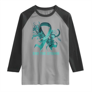Sexual Assault Awareness Raglan Shirt End The Stigma Teal Floral Ribbon TS02 Sport Gray Black Print Your Wear