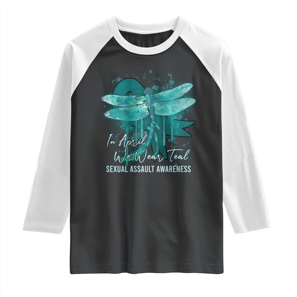 Sexual Assault Awareness Raglan Shirt In April We Wear Teal Ribbon Butterfly TS02 Black White Print Your Wear