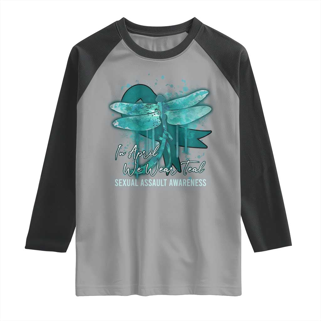 Sexual Assault Awareness Raglan Shirt In April We Wear Teal Ribbon Butterfly TS02 Sport Gray Black Print Your Wear