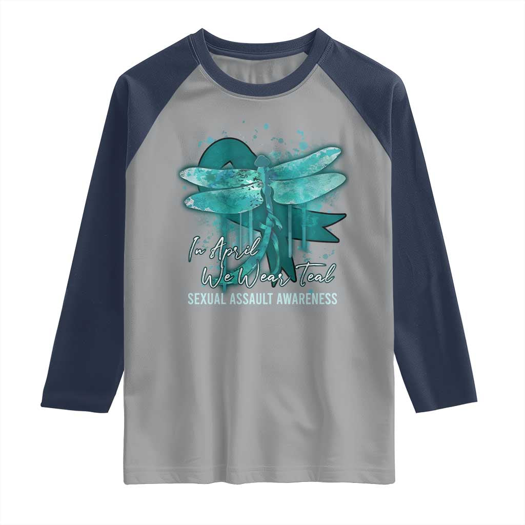 Sexual Assault Awareness Raglan Shirt In April We Wear Teal Ribbon Butterfly TS02 Sport Gray Navy Print Your Wear