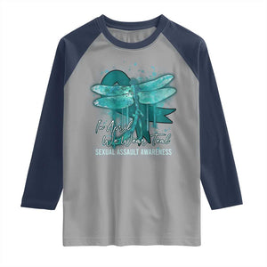 Sexual Assault Awareness Raglan Shirt In April We Wear Teal Ribbon Butterfly TS02 Sport Gray Navy Print Your Wear