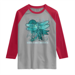 Sexual Assault Awareness Raglan Shirt In April We Wear Teal Ribbon Butterfly TS02 Sport Gray Red Print Your Wear