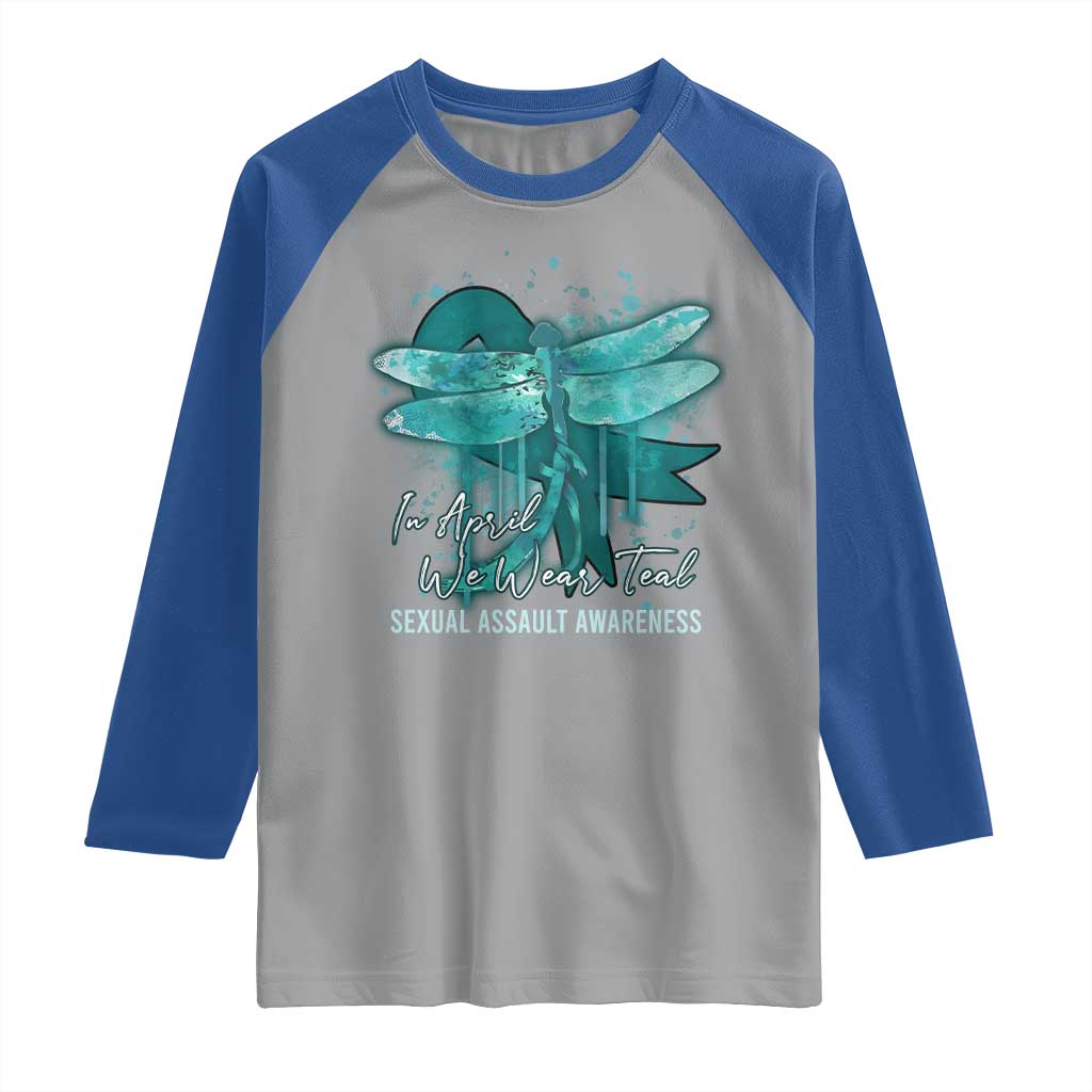 Sexual Assault Awareness Raglan Shirt In April We Wear Teal Ribbon Butterfly TS02 Sport Gray Royal Print Your Wear