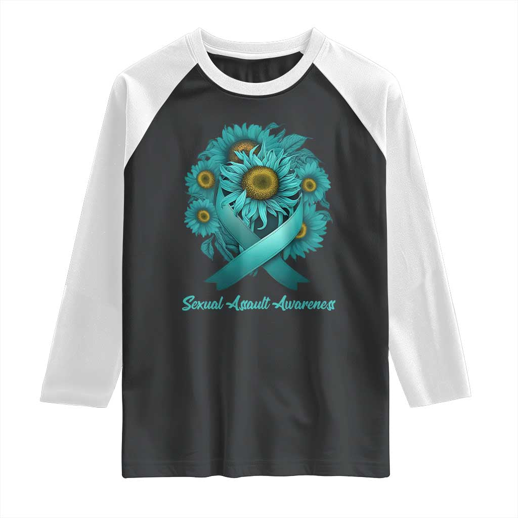 Sexual Assault Awareness Raglan Shirt Teal Ribbon Sunflowers Support TS02 Black White Print Your Wear