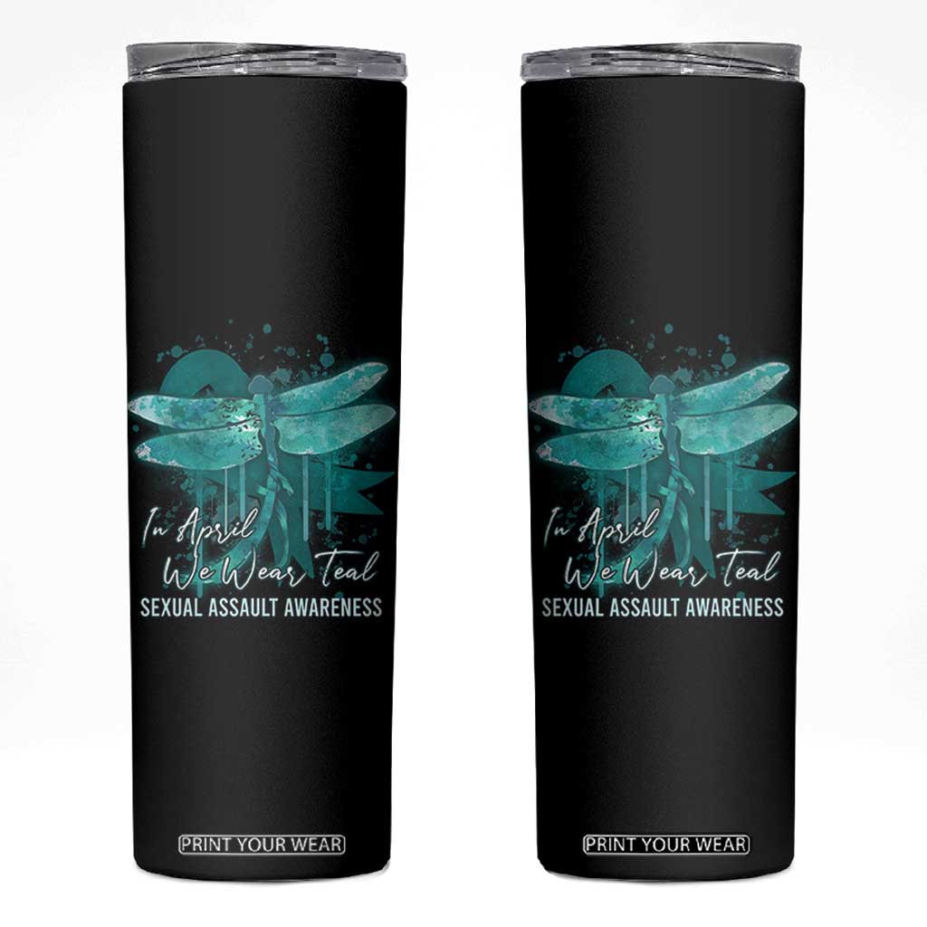 Sexual Assault Awareness Skinny Tumbler In April We Wear Teal Ribbon Butterfly TS02 Black Print Your Wear