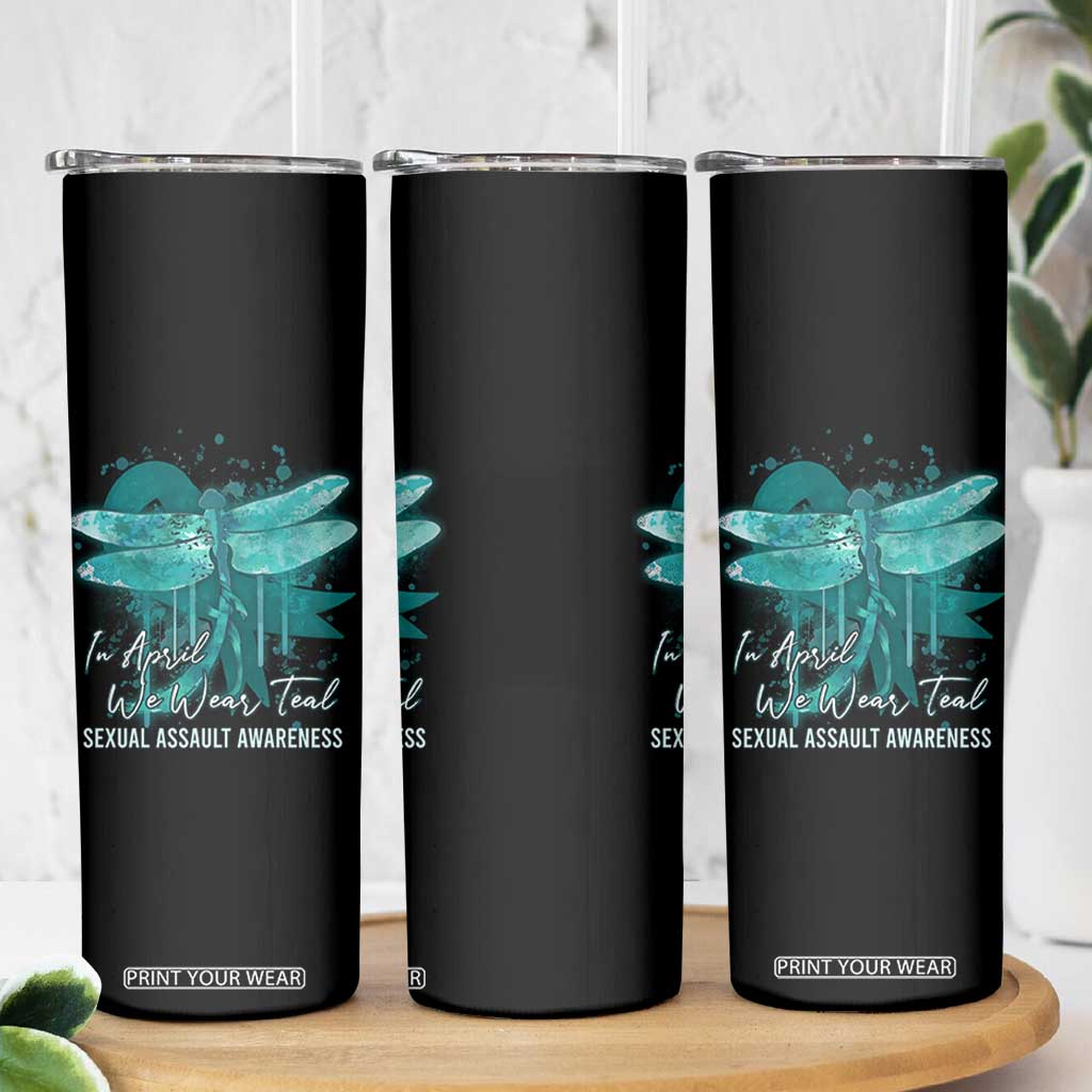 Sexual Assault Awareness Skinny Tumbler In April We Wear Teal Ribbon Butterfly TS02 Print Your Wear