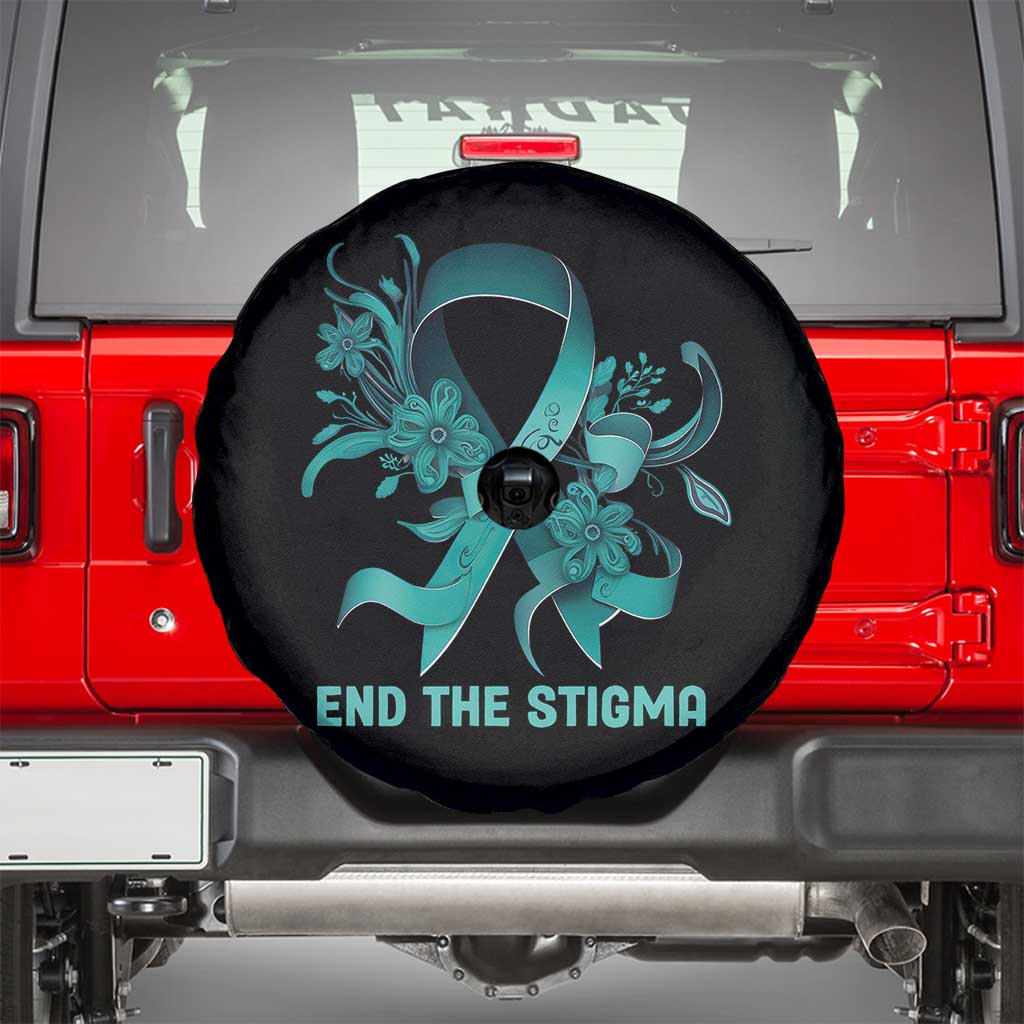 Sexual Assault Awareness Spare Tire Cover End The Stigma Teal Floral Ribbon TS02 Black Print Your Wear
