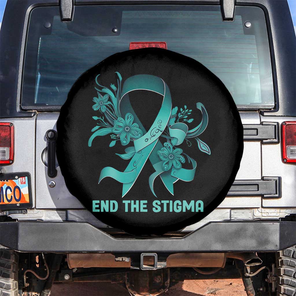 Sexual Assault Awareness Spare Tire Cover End The Stigma Teal Floral Ribbon TS02 No hole Black Print Your Wear