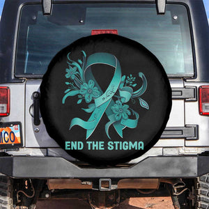 Sexual Assault Awareness Spare Tire Cover End The Stigma Teal Floral Ribbon TS02 No hole Black Print Your Wear