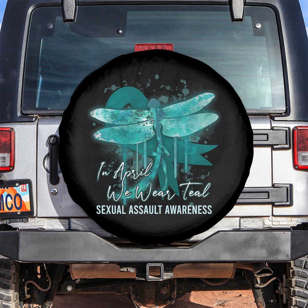 Sexual Assault Awareness Spare Tire Cover In April We Wear Teal Ribbon Butterfly TS02 No hole Black Print Your Wear