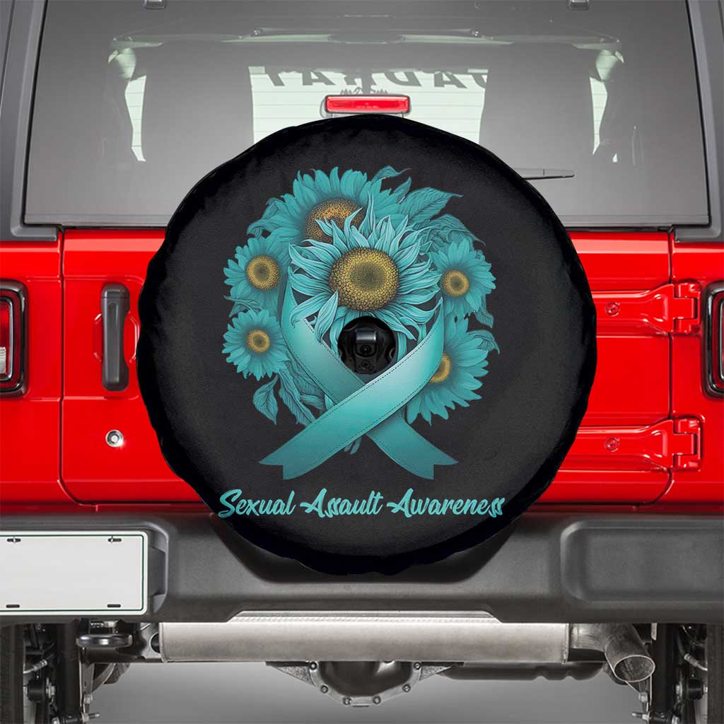 Sexual Assault Awareness Spare Tire Cover Teal Ribbon Sunflowers Support TS02 Black Print Your Wear