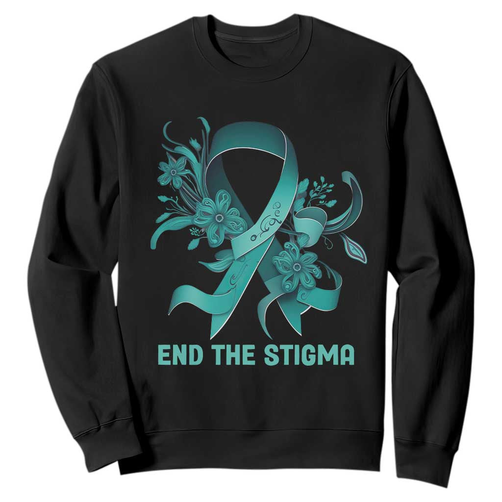 Sexual Assault Awareness Sweatshirt End The Stigma Teal Floral Ribbon TS02 Black Print Your Wear