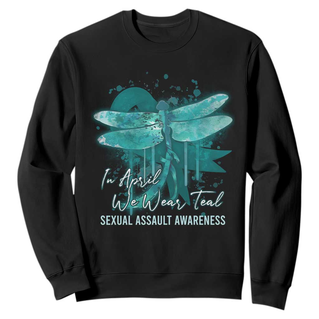 Sexual Assault Awareness Sweatshirt In April We Wear Teal Ribbon Butterfly TS02 Black Print Your Wear