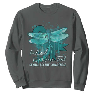 Sexual Assault Awareness Sweatshirt In April We Wear Teal Ribbon Butterfly TS02 Dark Heather Print Your Wear