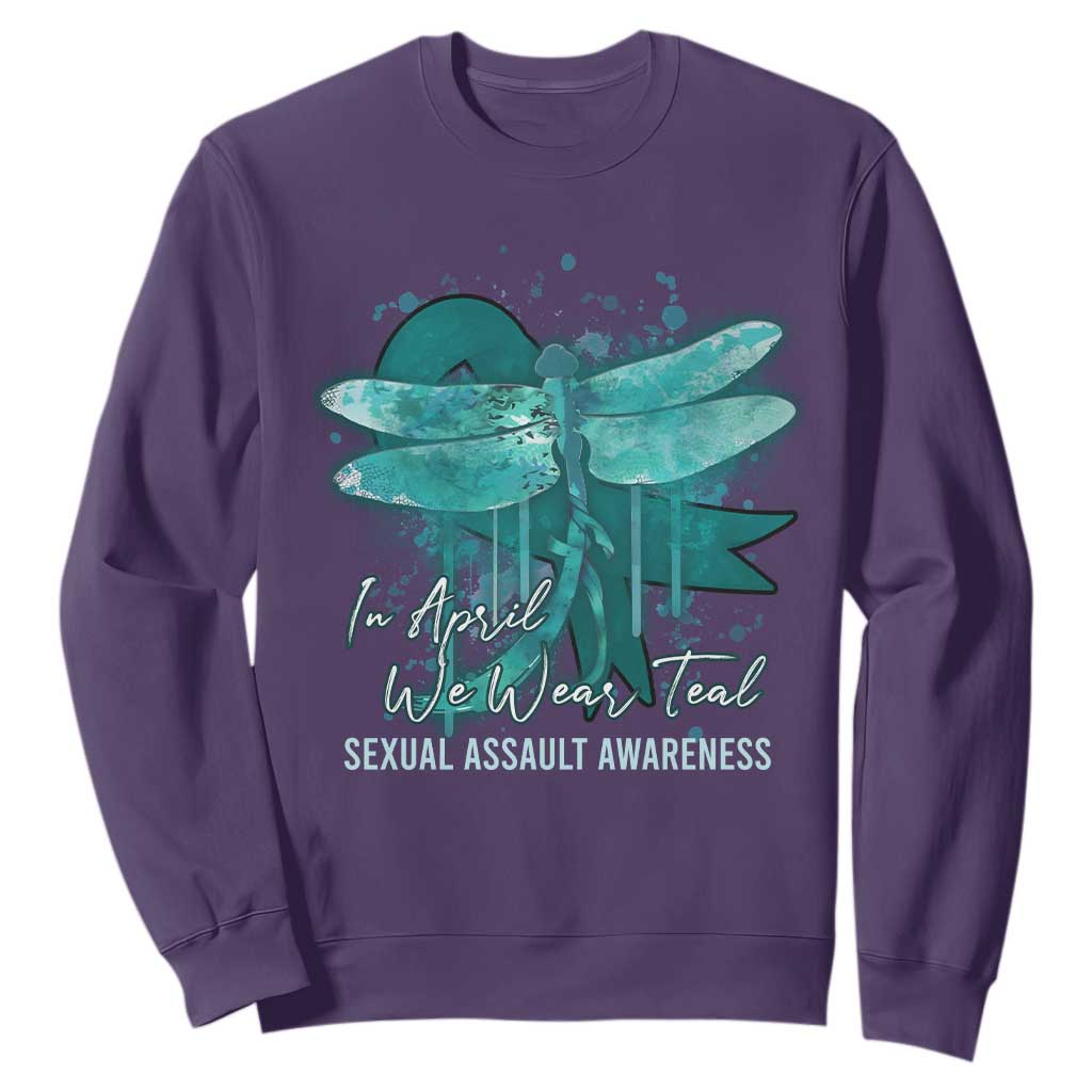 Sexual Assault Awareness Sweatshirt In April We Wear Teal Ribbon Butterfly TS02 Purple Print Your Wear