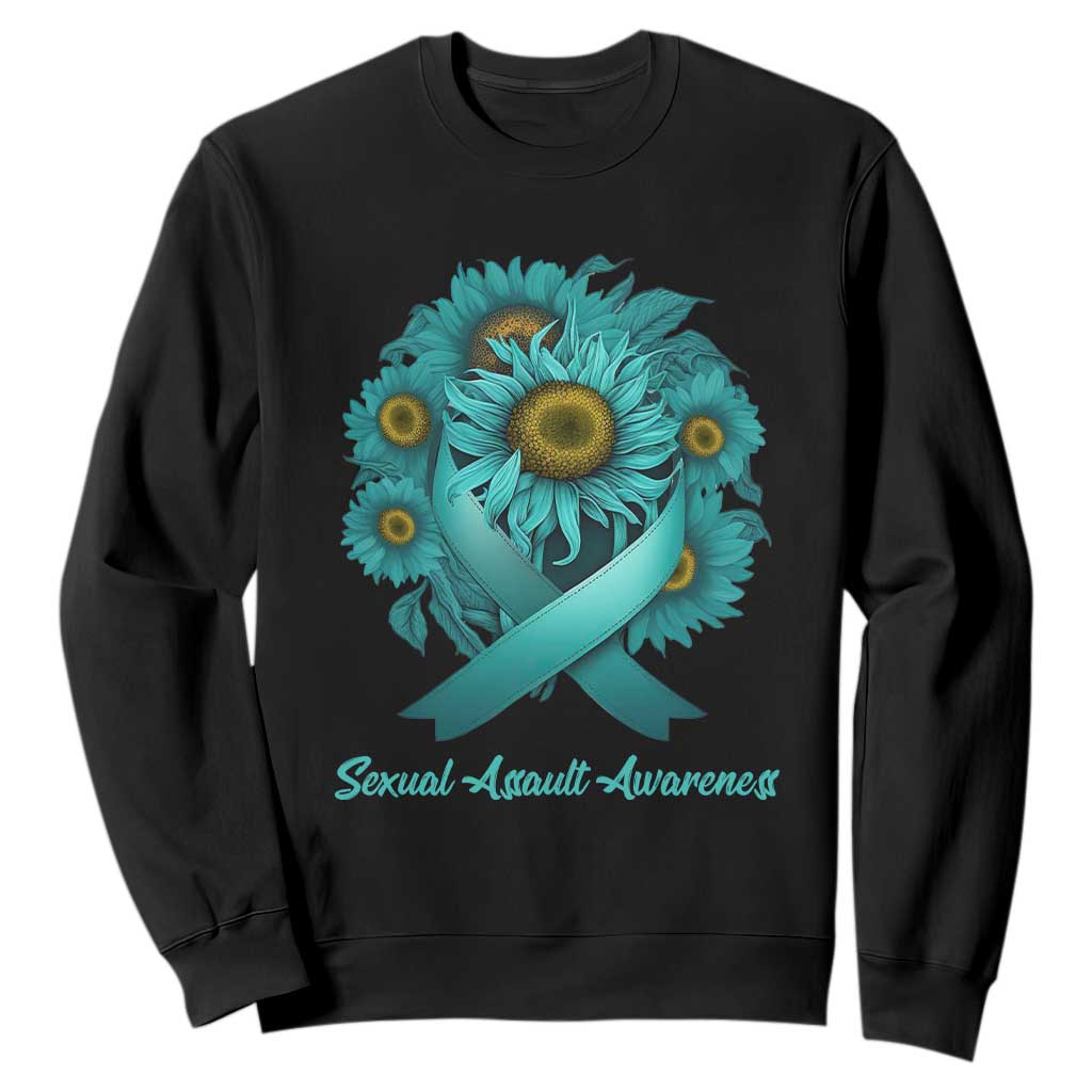 Sexual Assault Awareness Sweatshirt Teal Ribbon Sunflowers Support TS02 Black Print Your Wear
