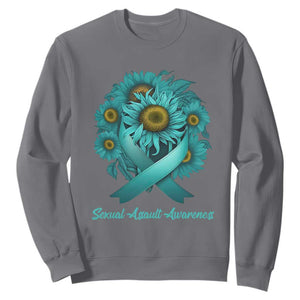 Sexual Assault Awareness Sweatshirt Teal Ribbon Sunflowers Support TS02 Charcoal Print Your Wear