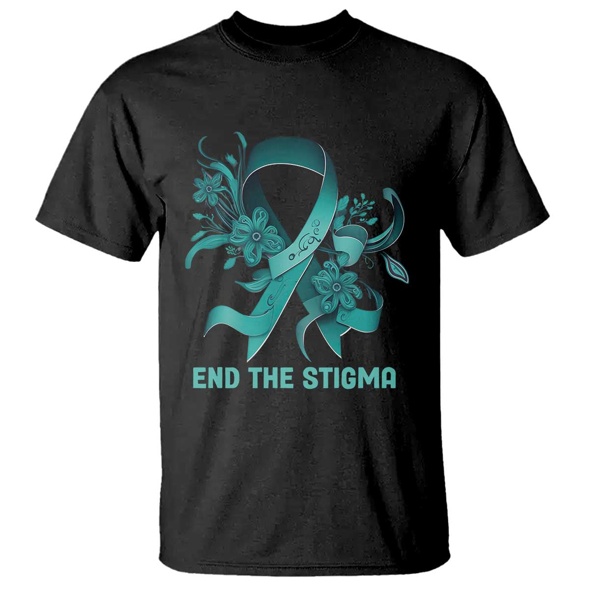 Sexual Assault Awareness T Shirt End The Stigma Teal Floral Ribbon TS02 Black Print Your Wear