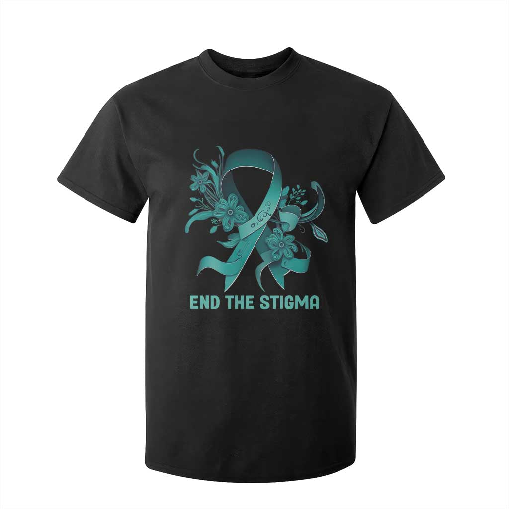 Sexual Assault Awareness T Shirt For Kid End The Stigma Teal Floral Ribbon TS02 Black Print Your Wear